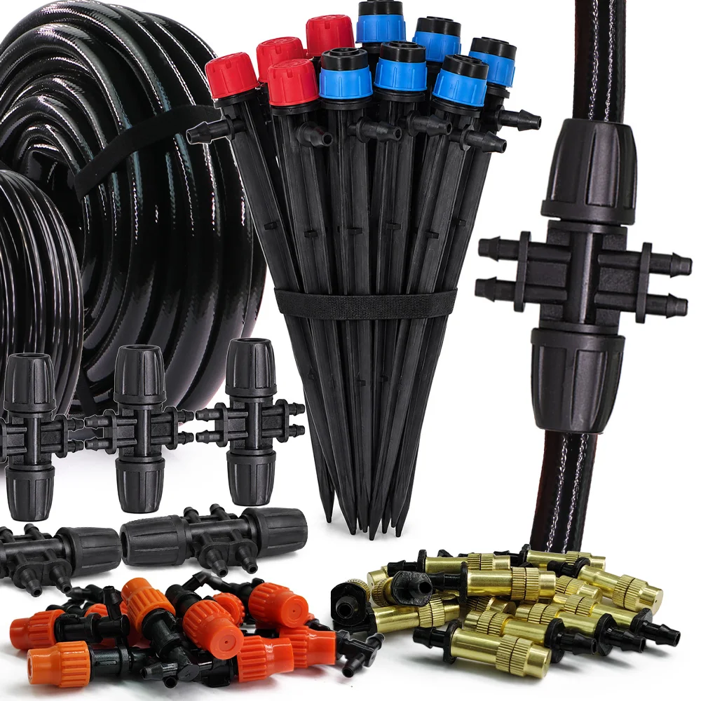 Garden Irrigation Watering System 13cm Adjustable Flow Sprinkler & Misting Nozzles 1/2
