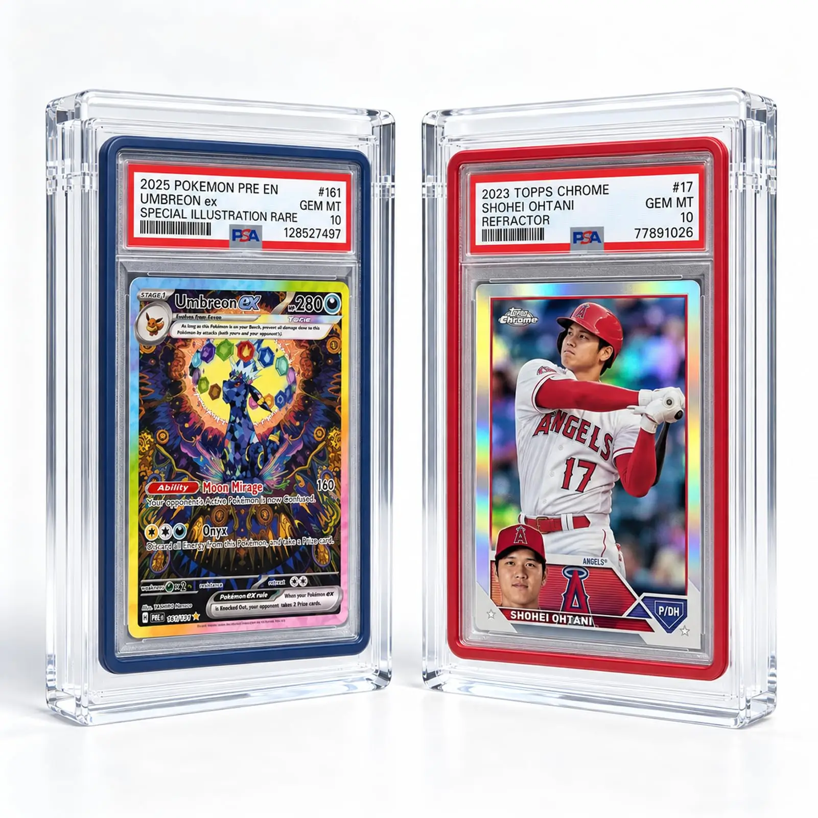 psa認定カード用の透明アクリル製ディスプレイケース。紫外線から保護し、ポケモンtcgコレクションに対応したトレーディングカードホルダー。