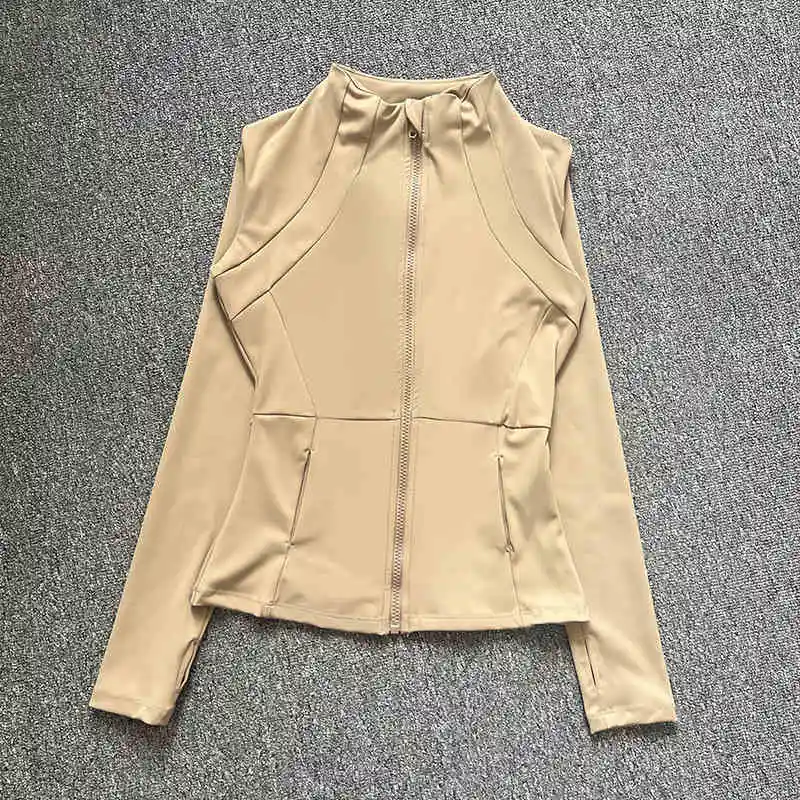 معطف رياضي يوجا احترافي سريع الجفاف للنساء؛ قميص جري بسحاب للصالة الرياضية؛ بدلة يوجا بأكمام طويلة لخريف وشتاء #4