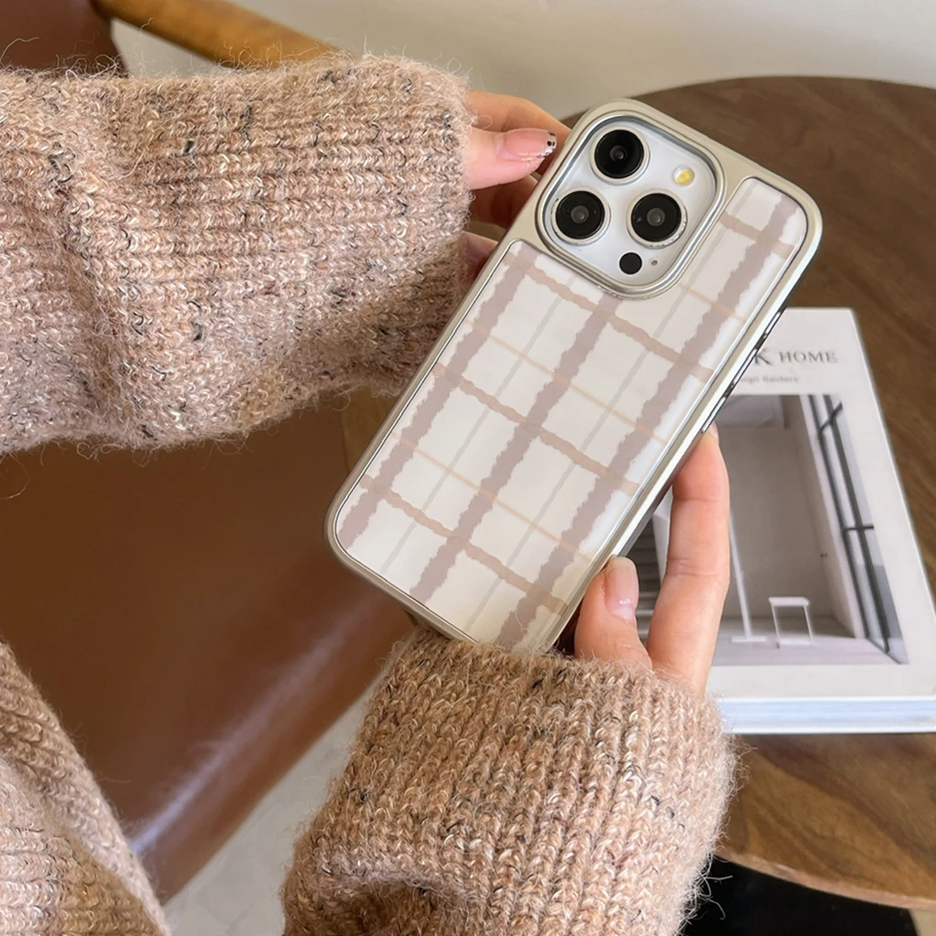 כיסוי טלפון עם דוגמת רשת התנגדות צבעונית מלאה, דבק טפיחה, גבול כסף, לאייפון 16 15 14 13 Pro Max