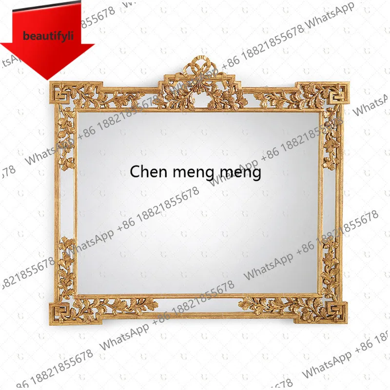 a50 Square retro light luxury bathroom mirror wall hanging bedroom makeup mirror dressing mirror French engraving