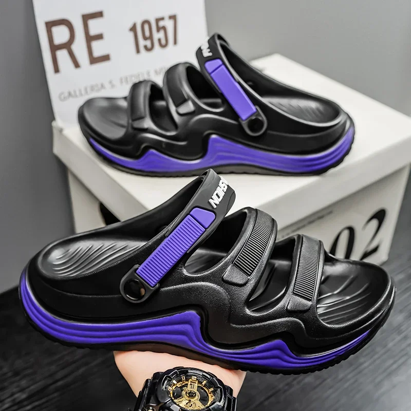 

Летние мужские повседневные пляжные сандалии большого размера с круглым носком из мягкой ЭВА, противоскользящие, легкие и быстросохнущие, для дома