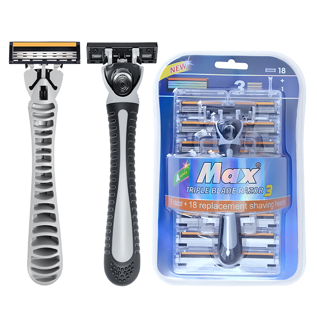 1 Handle 18 Blades Men Razor For Shave Triple Blades Stainless Steel Blade Refills Replaceable Beard Razor