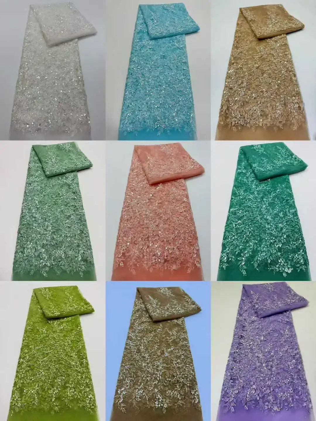 Tessuto di pizzo africano con paillettes all'ingrosso Ricamo francese di alta qualità di lusso con perline pesanti da sposa in pizzo da sposa 5 metri CC1742