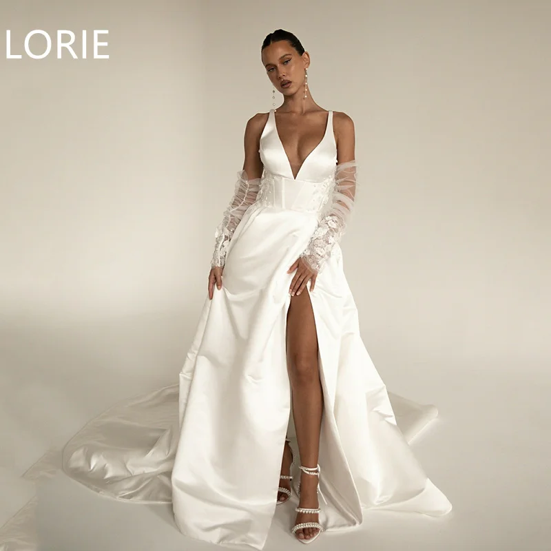 LORIE A-line Side Split Sexy vestidos de novia Wedding Dress Spaghetti Strap Bridal Gowns Sleeveless Wedding Gown Customized2025