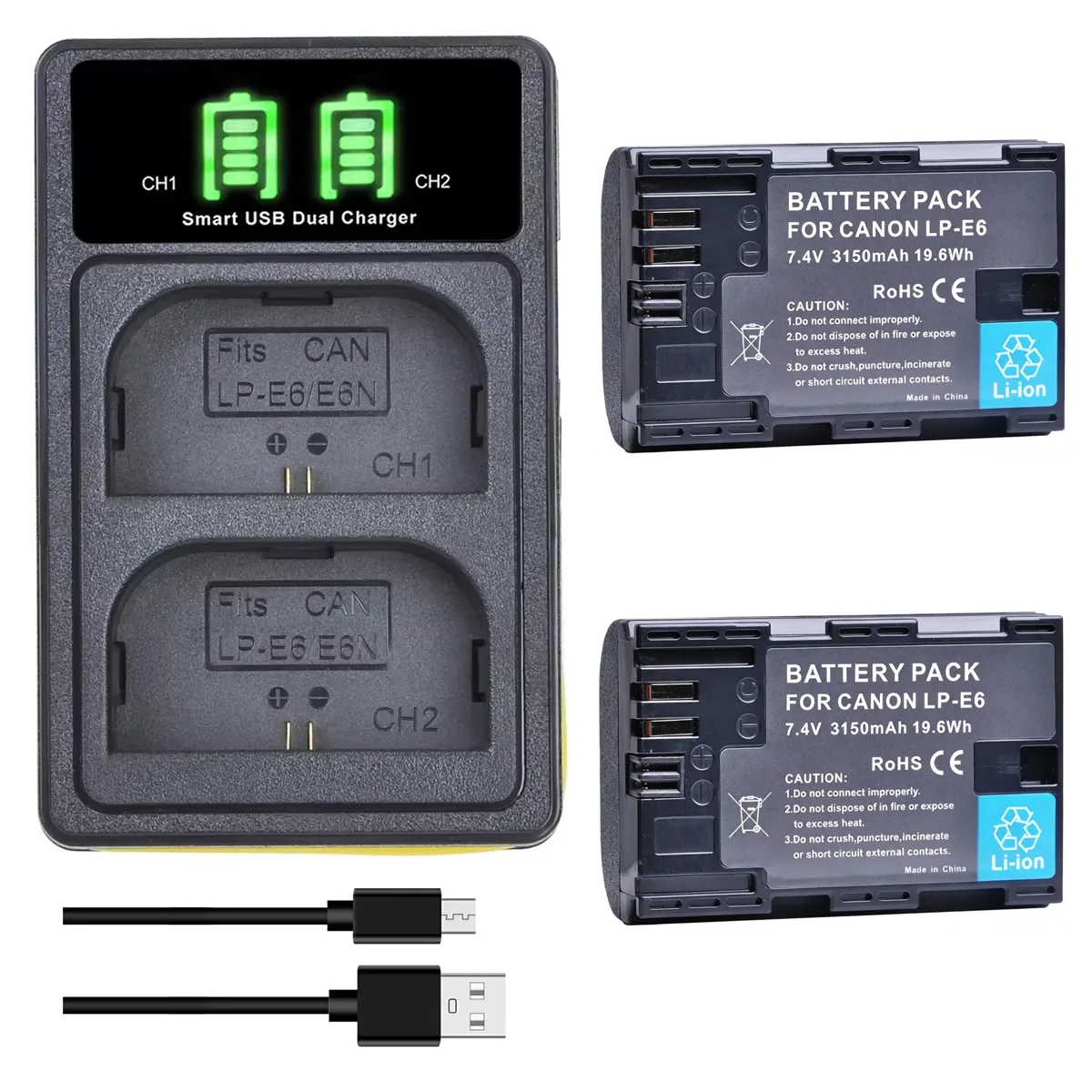 LP-E6N LP-E6 3150mAh Battery for Canon EOS R R5 R6 R7,R5 C,R6 Mark II,EOS 5D Mark II III IV,5D SR,6D Mark II 6D 7D 90D 80D