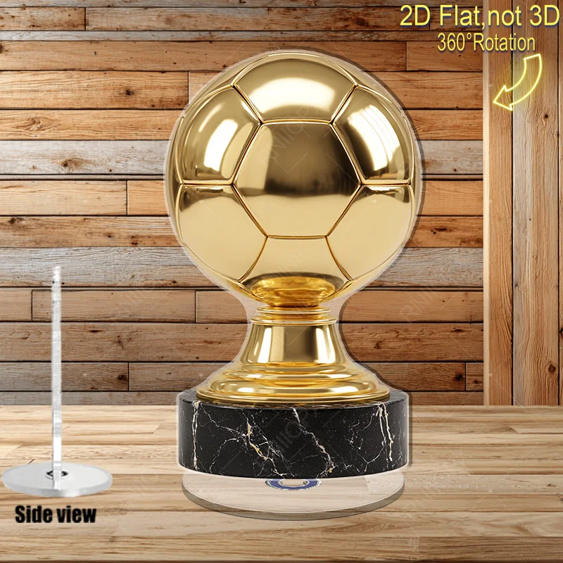 2D Flat, 2D Flat - A 2D Flat Rotating Acrylic Figurine, Exquisitely Crafted Golden Football Trophy, Perfect for Sports Award Cer