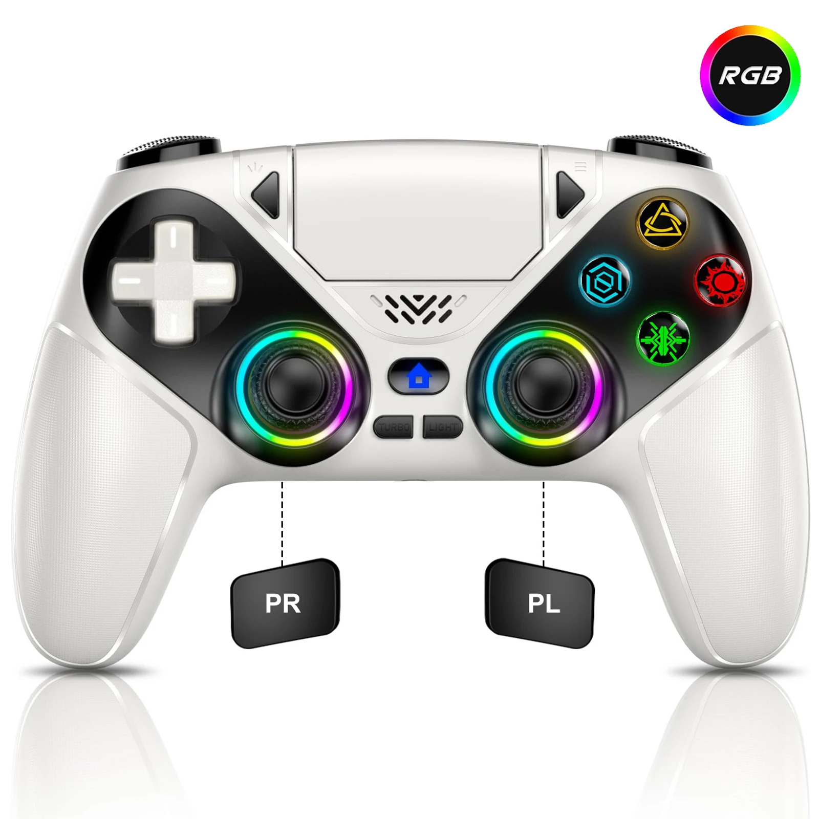 Controller für Playstation 5/PS5/PS5 Pro/Slim/PC, Kabellose Gamepads RGB-Joystick Turbo/Marco-Programmierung Doppelte Vibration Spielsteuerung