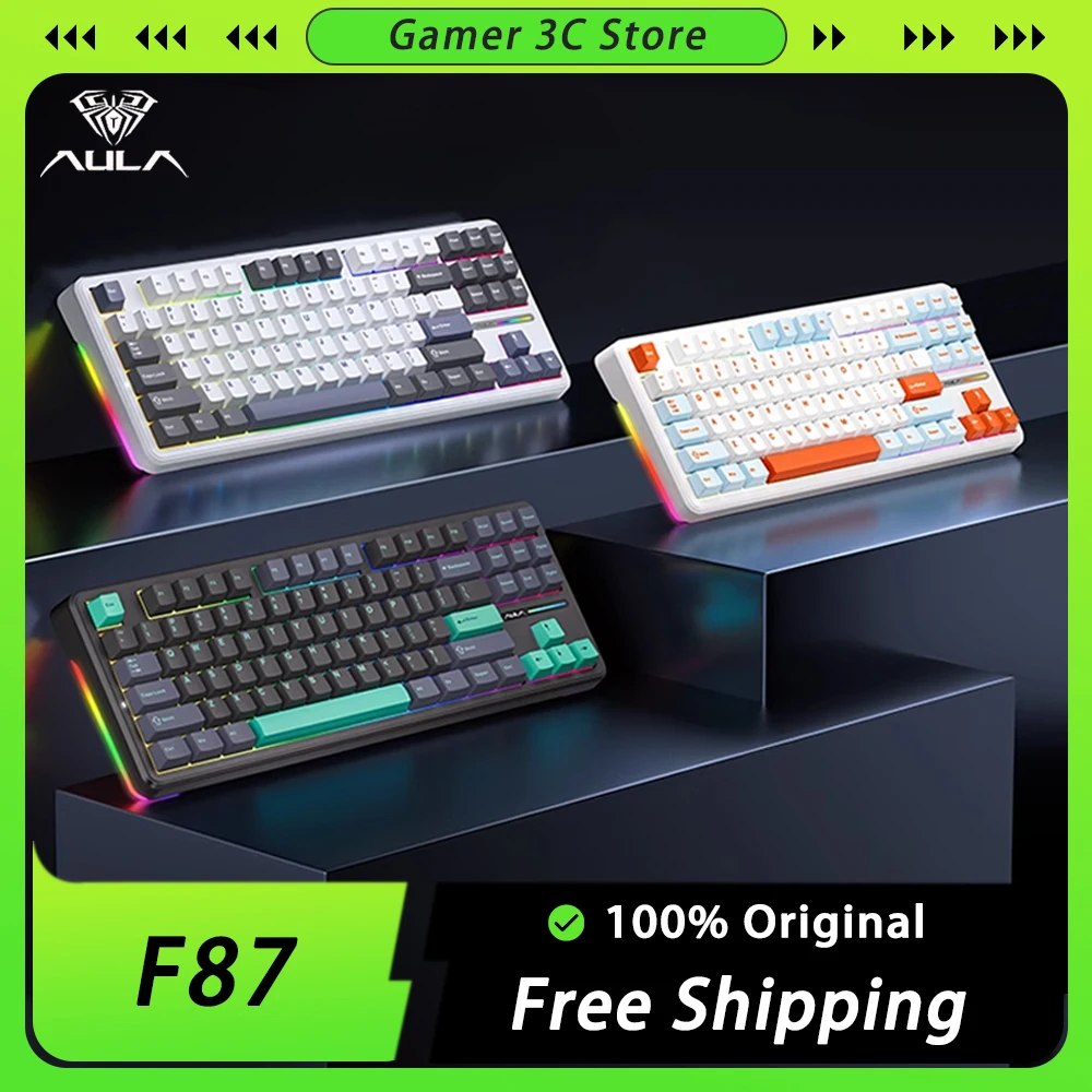 

Aula F87 Mechanical Keyboard Three Mode RGB Hot Swap 4000mAh Wireless Gaming Keyboard PBT Gasket Pc Gamer Accessories Mac Office