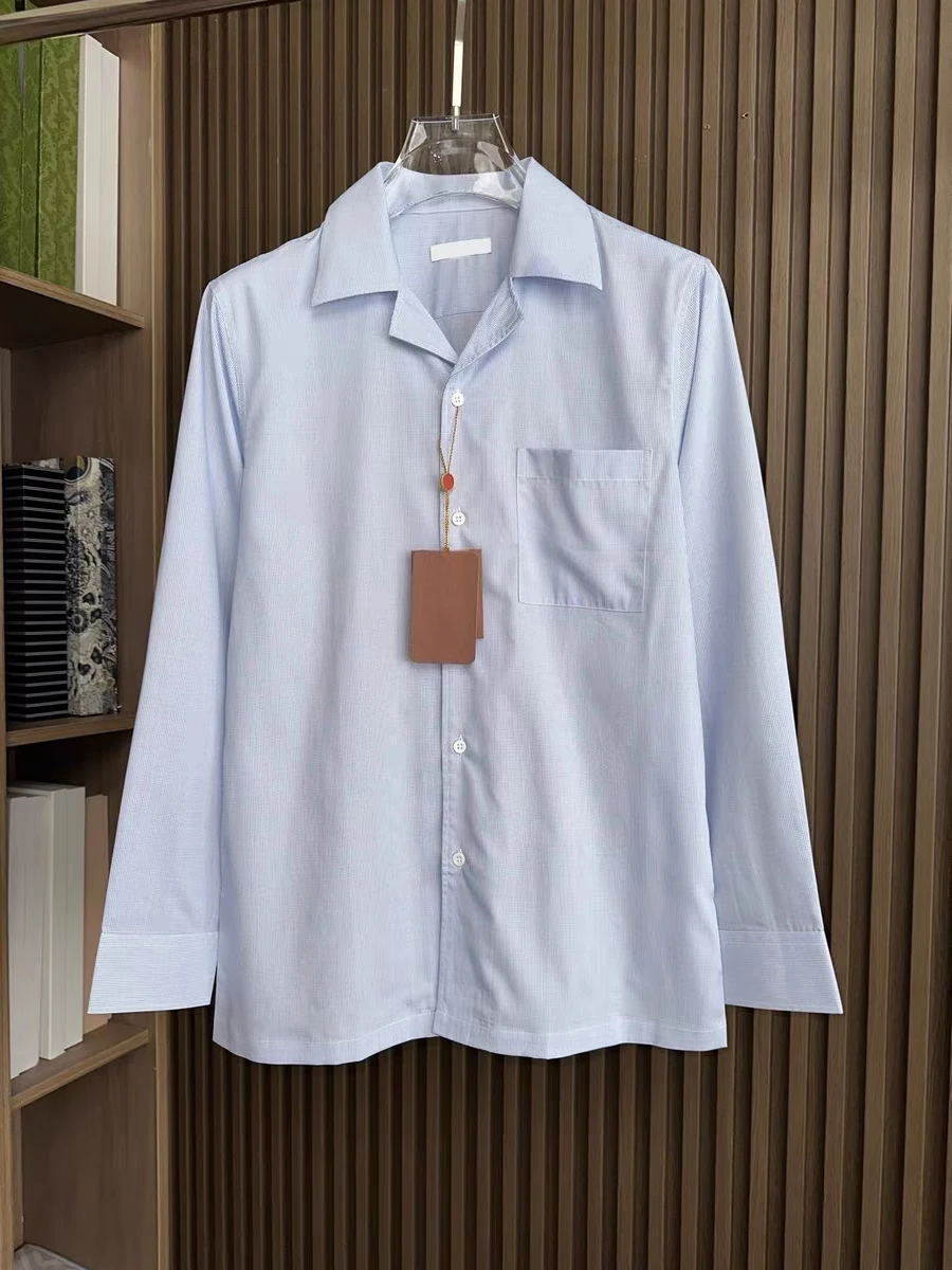 

LP Italian Old Money Style Cuban Collar Dark Checkered Casual Long Sleeve Shirt