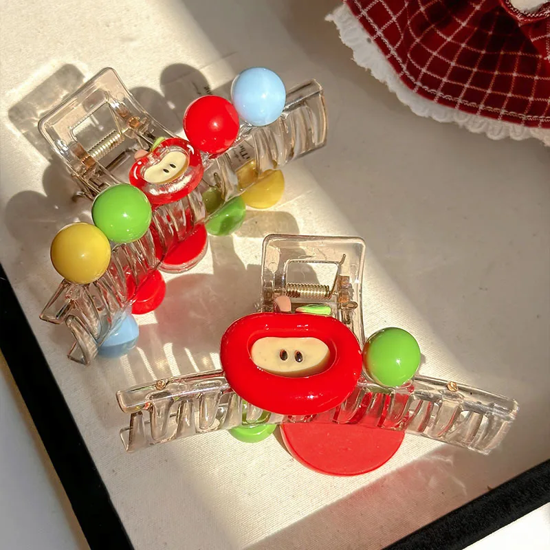 

Cute Apple Contrasting Color Jelly Resin Hairpin Dopamine Women'S Updo Shark Clip Hair Accessory