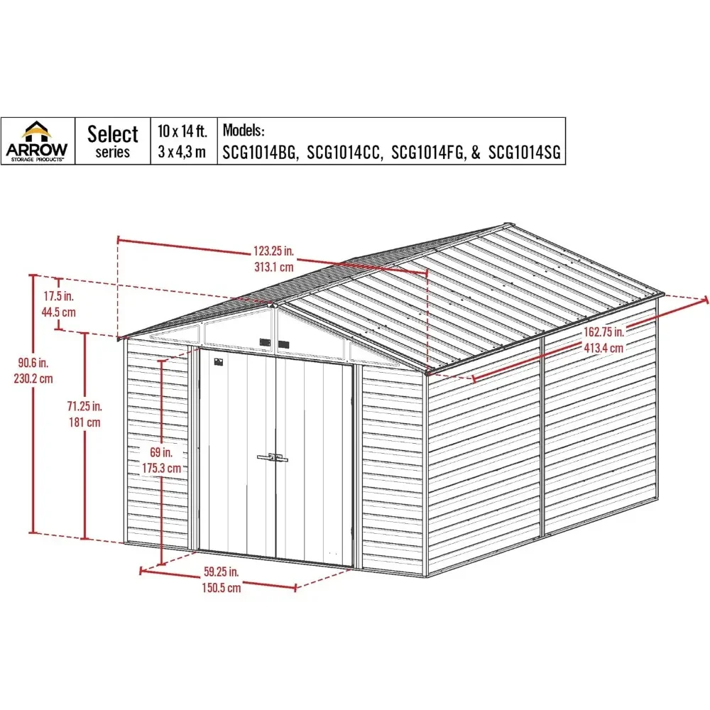 Select 10' x 14' Outdoor Lockable Steel Storage Shed Building, Charcoal