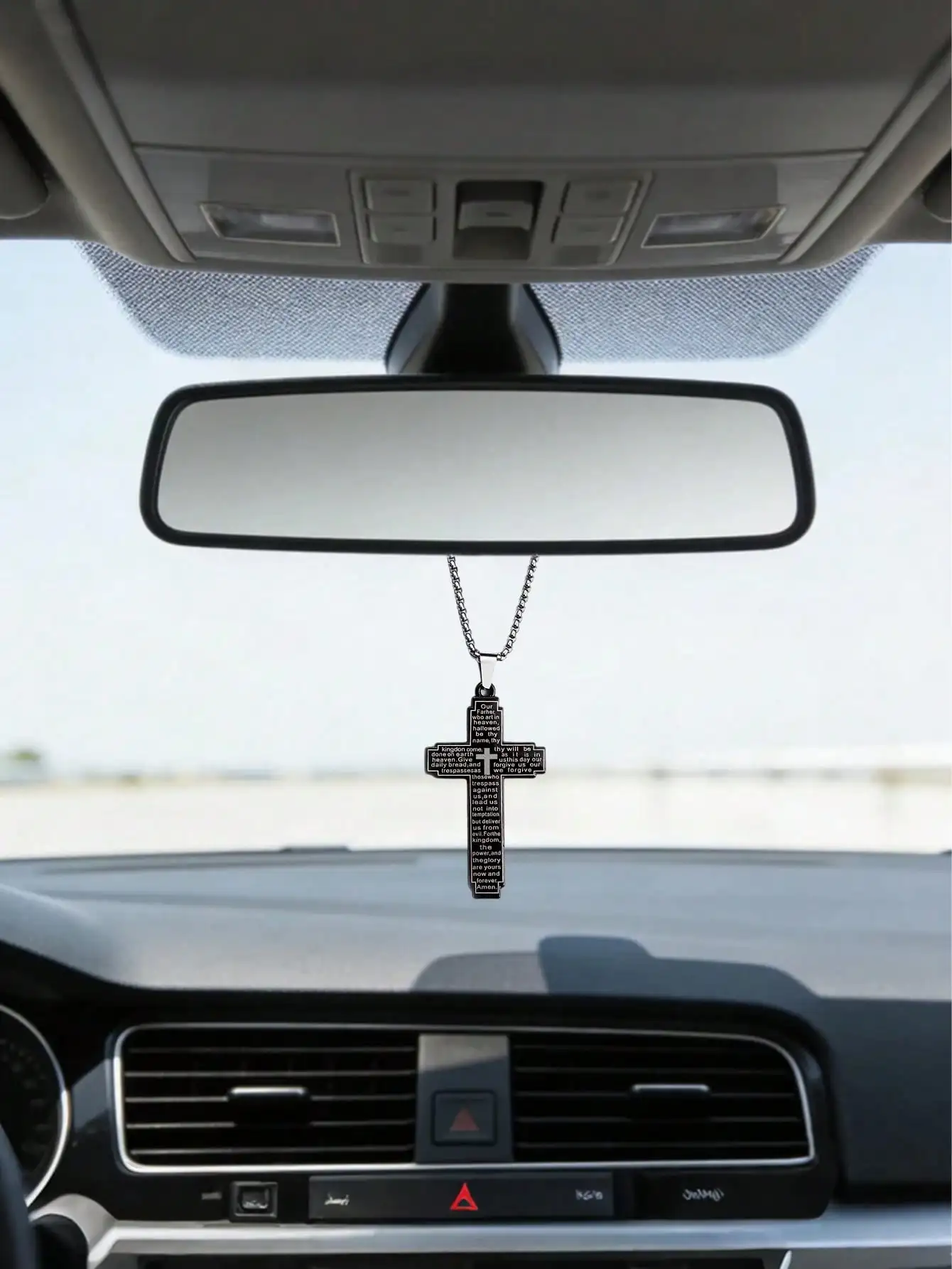 

1 Stainless Steel Christian Cross Car Pendant - Bible Verse Lord's Prayer, Simple Religious Rearview Mirror Ornament, Faith Gift