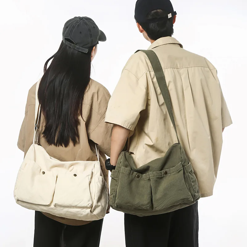

Large Capacity Vintage Canvas Messenger Bag for Women & Men - Adjustable Strap, Zipper Closure, Casual Shoulder & Crossbody Bags