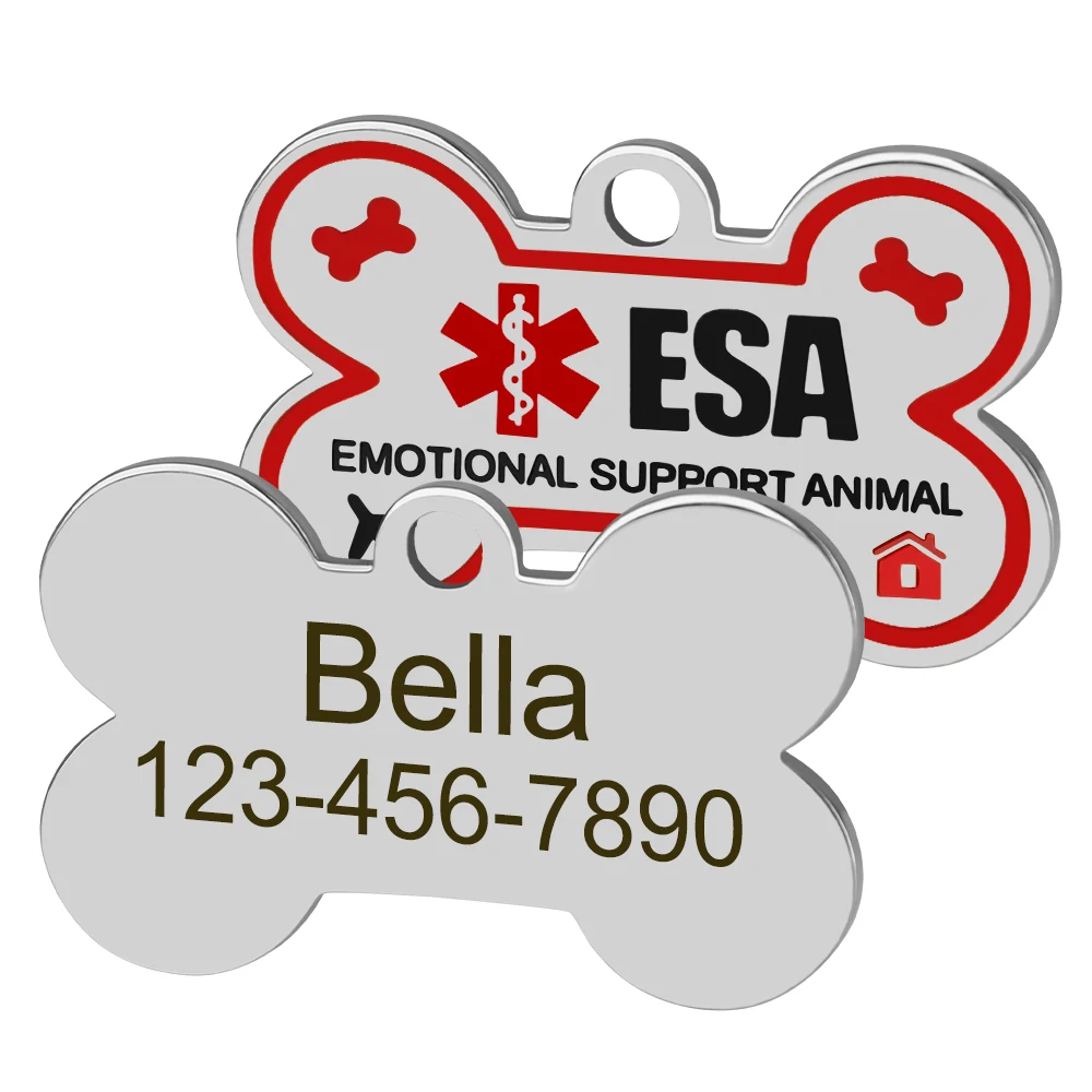 Personalisierte ESA-Hundemarke aus Edelstahl – Individuelle Emotional Support Animal (ESA) Haustier-ID-Anhänger in Knochenform – Detail 5