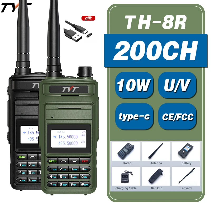 TYT ＴH-8R VOX dual band walkie talkie VHF 136-174MHz & UHF 400-480MHz 5W 200CH Scrambler Portable Two way radio TYT FM Radio