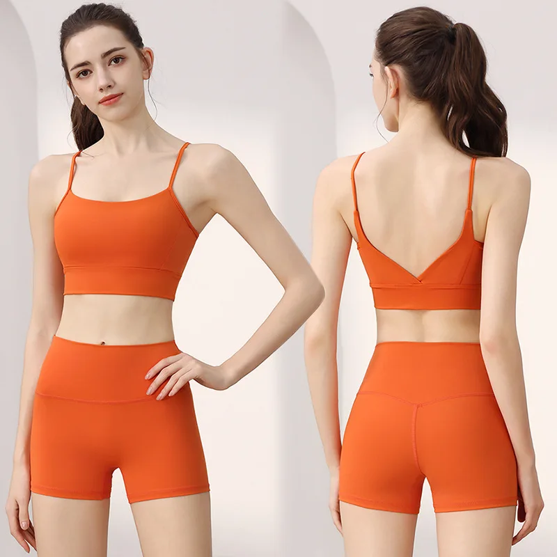 Yoga Clothing Women's Suit Pilates Training Sports Bra Fixed Cup Quick-drying Breathable Running Fitness Shorts Women's Summer