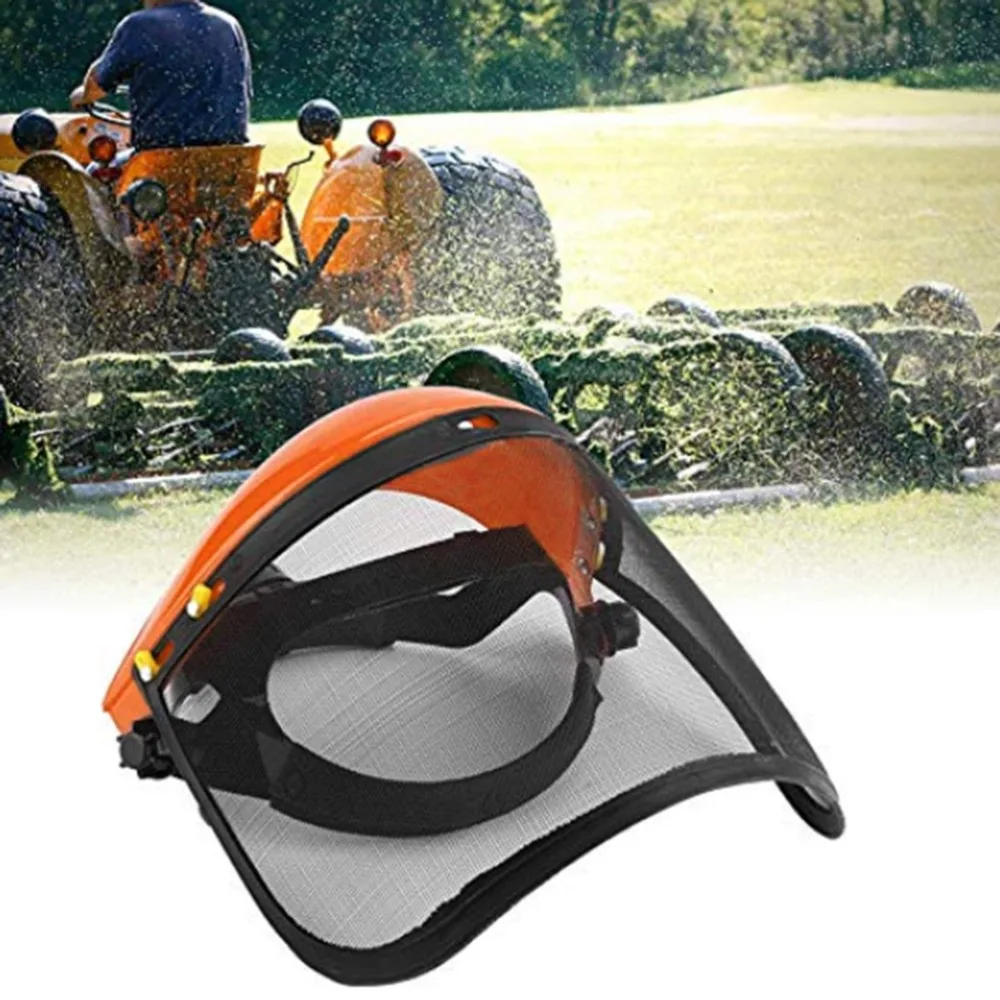 

Durable Universal Safety Helmet Hat ABS+Iron Adjustable Headgear Mesh Mower Helmet Full Protection Orange Protective Mask