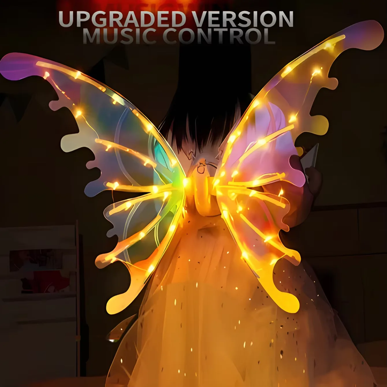 Light Up Dancing Butterfly Elf Wings with LED Lights & Music Electric Fairy Wing for Girls Kids Adult Halloween Costume Dress Up