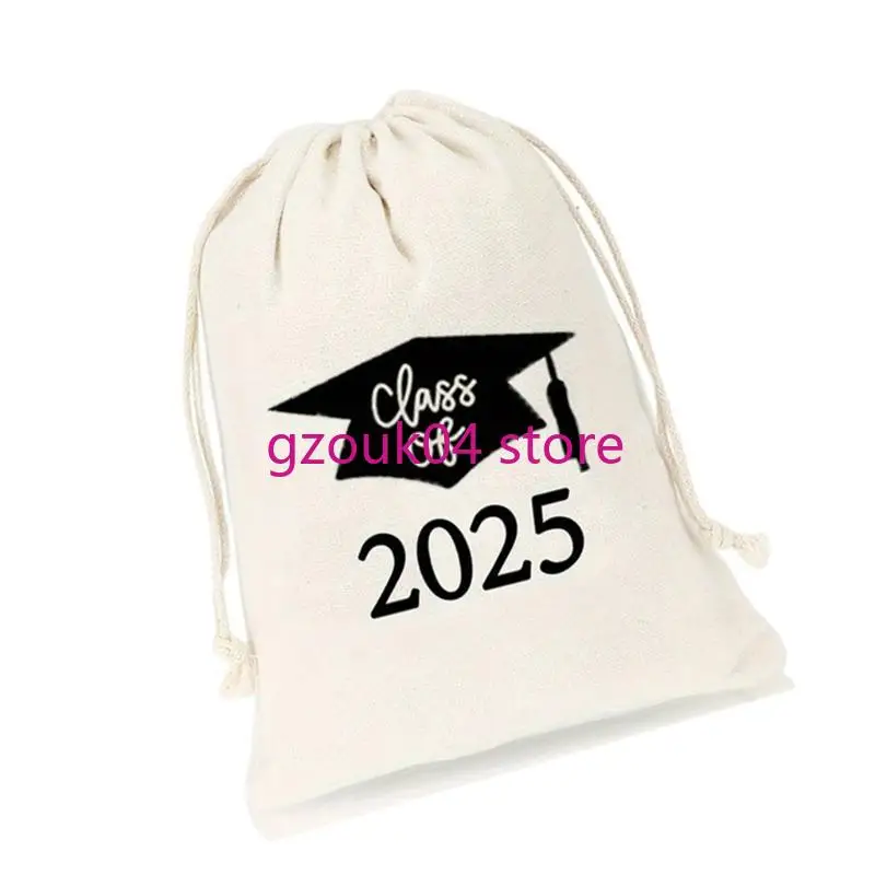 

68TD Canvas Drawstring Gift Bags 2025 Graduation Celebration Student Candy Bags