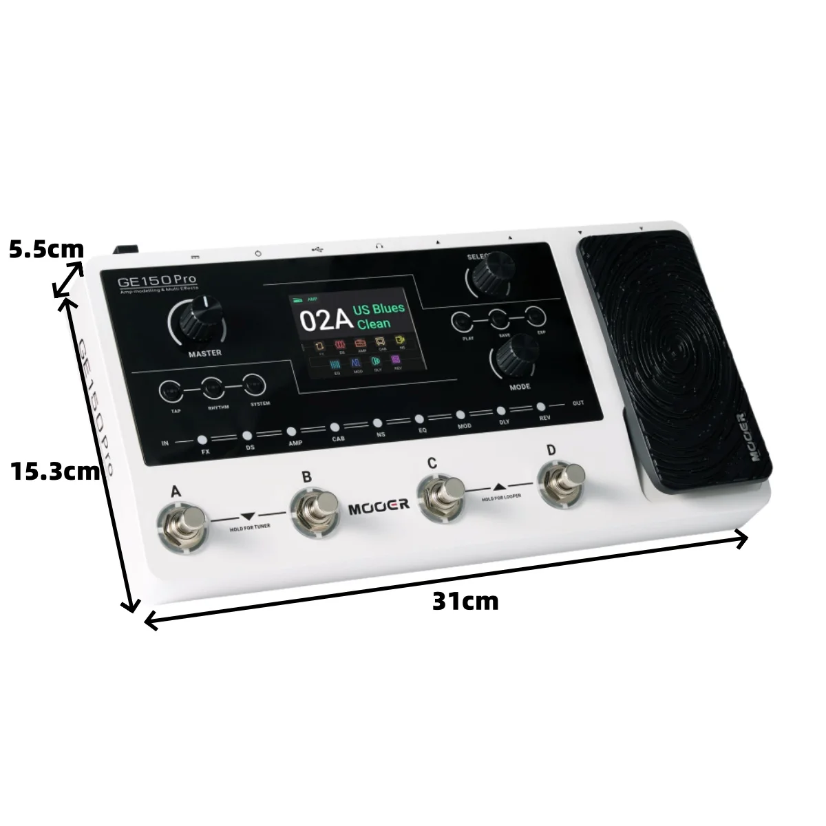 MOOER GE150 Pro Modeling Multi FX Pedal: 4 Footswitches, Expression, IR Loader, USB Recording, Reverb, Delay for Guitar