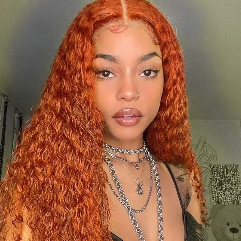 

13x4 HD Curly Orange #350 Colored Wigs Deep Wave 13x6 Transparent Frontal Wig 100% Real Human Hair For black Women Brazilian