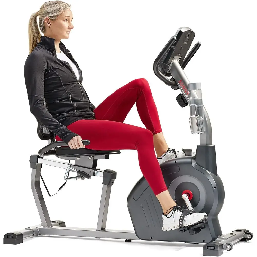 

Advanced Recumbent Exercise Bike with Heart Rate Monitor, Comfortable Seat and Backrest, Compatible with Sunnyit App, Electromag