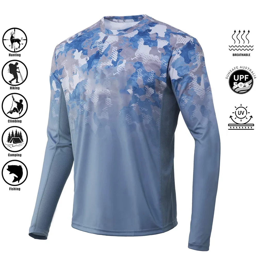 Herren Langarm-T-Shirt aus Polyester mit 3D-Camo-Druck, UPF50+ UV-Schutz, Rundhalsausschnitt, atmungsaktiv, ideal zum Angeln, Jagen, Wandern und für Outdoor-Aktivitäten. – Detail 9