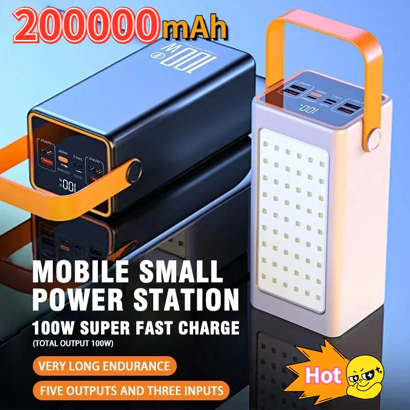 

200000mAh Super Large Capacity Power BankFast Charger Power Bank for IPhone Laptop Battery External LED Camping Light Flashlight