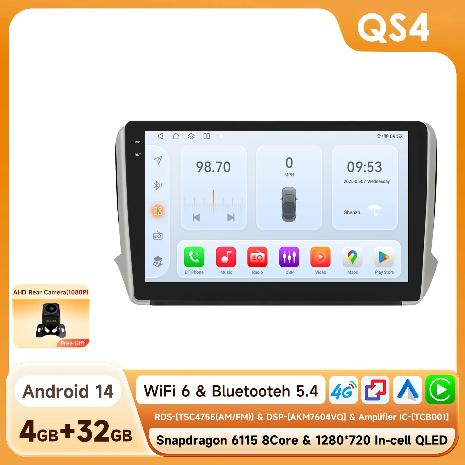 OSSURET Android Autoradio GPS Speler voor Peugeot 208 2008 CC 2012-2018 Carplay Auto GPS 2 DIN Auto Multimedia door Snapdragon 6115