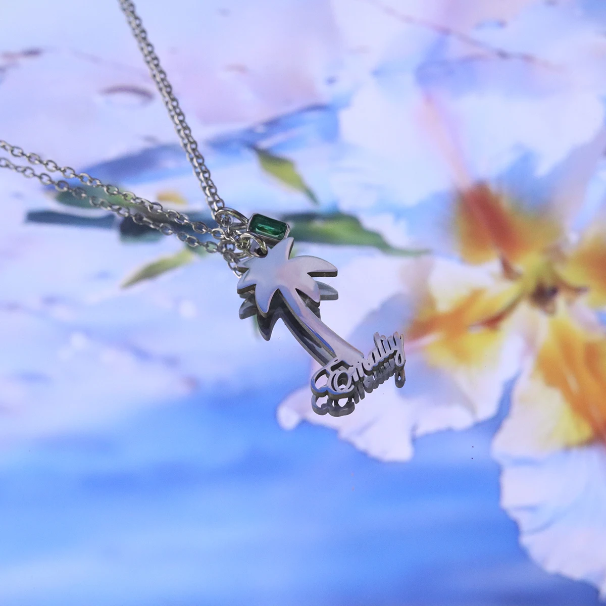 Chandler Custom Name Stainless Steel Tree Necklaces for Women Bohemian Coconut Palm Tree Statement Necklace Hawaii Jewelry