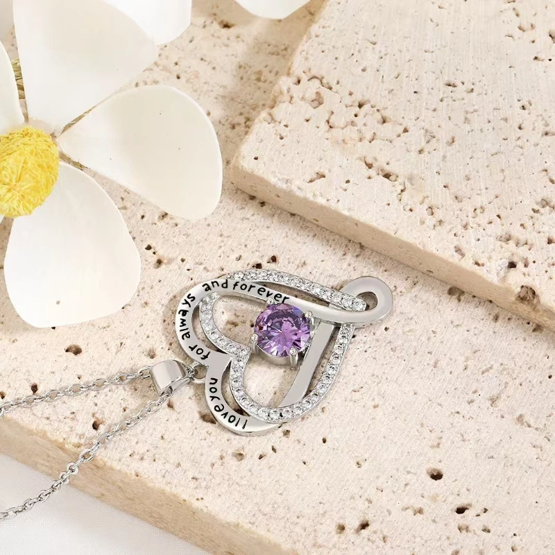 قلادة فاخرة على شكل قلب مزدوج من الزركون المتلألئ، مناسبة كهدية مجوهرات عيد الحب للصديقات والزوجات #4