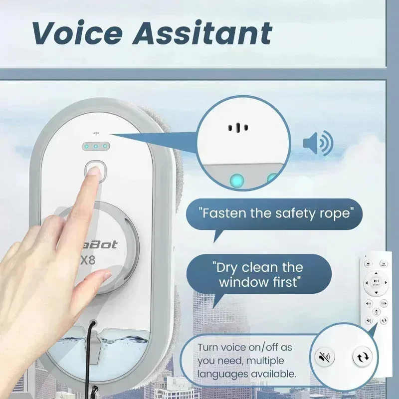QZA4-AlfaBot X8 Window Cleaning Robot with Dual Water Spray,Voice Assistant,and Smart Vacuum for Highrise Windows,