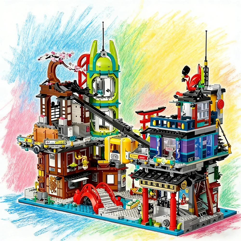 

2026 hot-selling street market building block assembly workshop model Trevi Fountain toy boy children christmas birthday gift