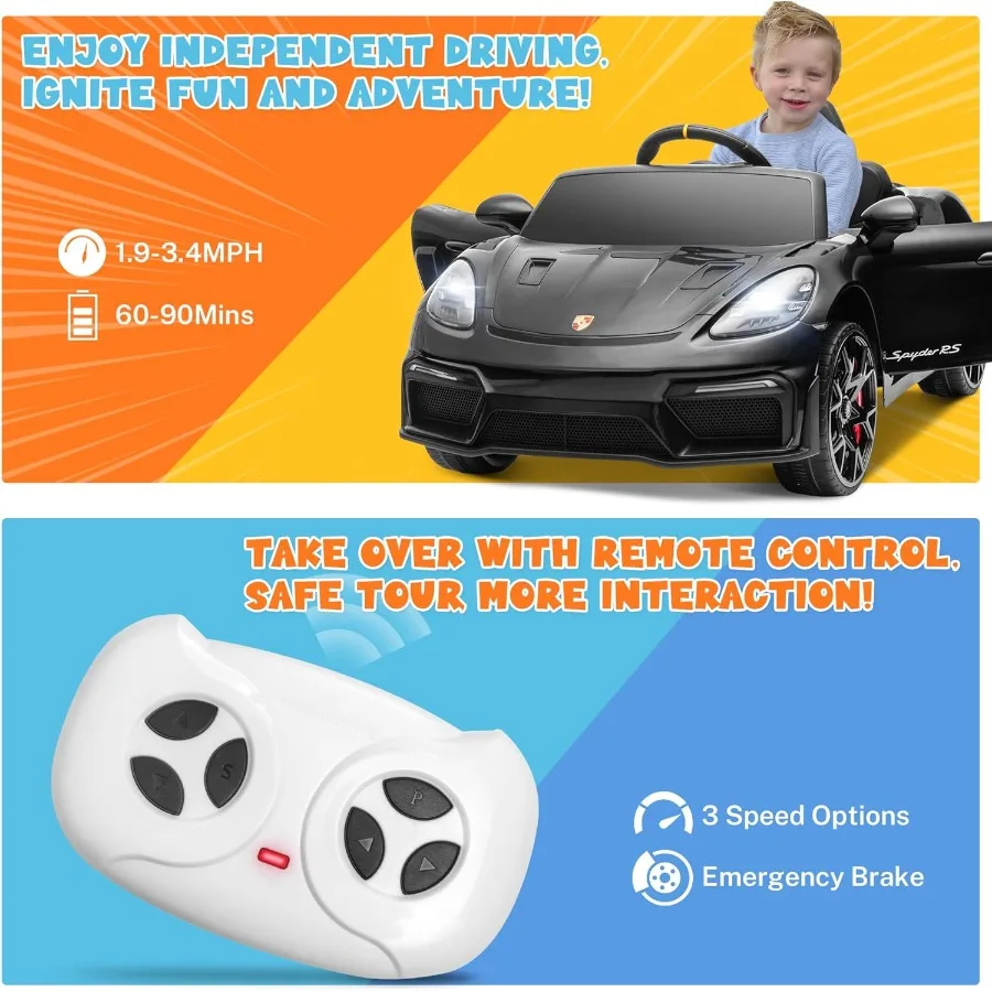 リモコン付き子供用電動乗用車、幼児向け12V乗用玩具、トレーラーホイール付き電動車両