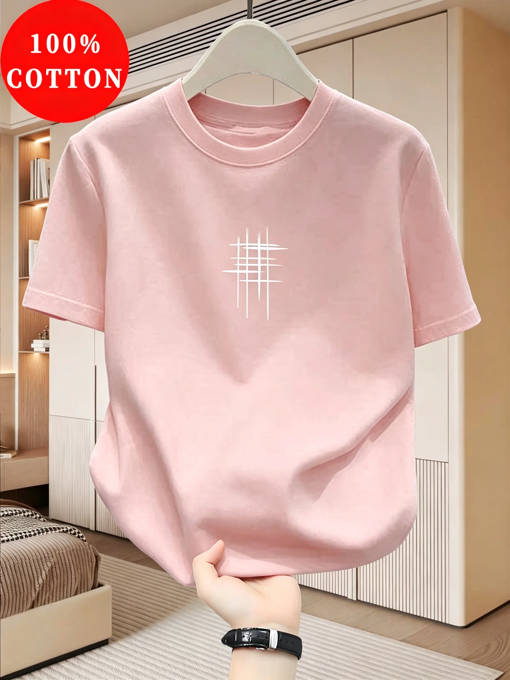 Herren 100% Baumwolle Rundhals-Kurzarm-T-Shirt, Oversized Streetwear Hip-Hop Sommer Leichtes Atmungsaktives Casual-Tee – Detail 11