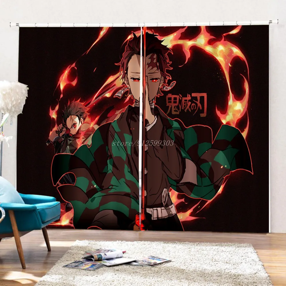 Demon Slayer Blackout Curtain 2 Panels Japan Anime 183x214cm Window Drapes For Living Room Cartoon Custom Home Window Treatments