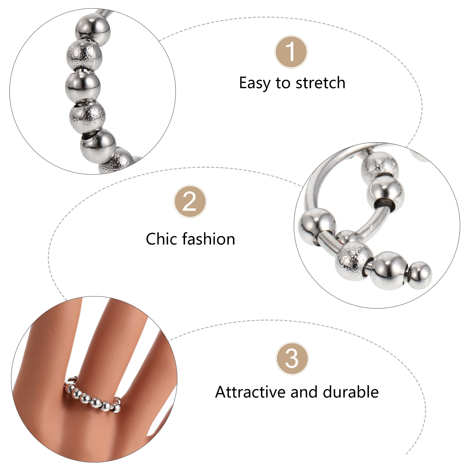 2pcs Pressure Rings For Women Men Adjustable Open Design Stress Relief Fidget Rotating Beads Rings Finger Jewelry Daily Wear