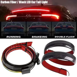 130cm Carbon Fiber Black LED Trunk Spoiler Brake Light Strip with Turn Signal Stop Warning Reverse Tail Lights for Cars Decor