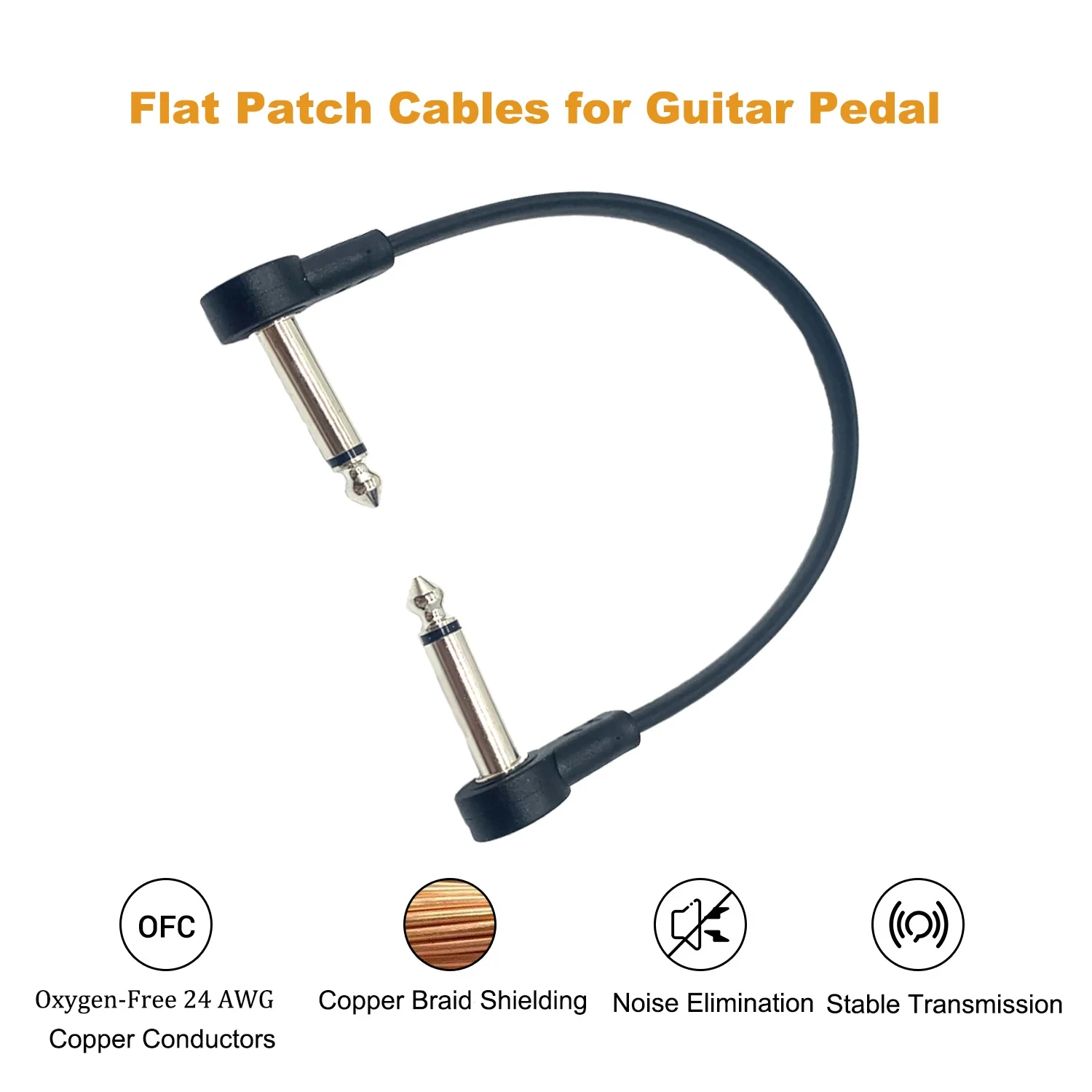 1 Pc 24AWG Guitar Pedal Cable 10cm-50cm Right Angle 1/4\