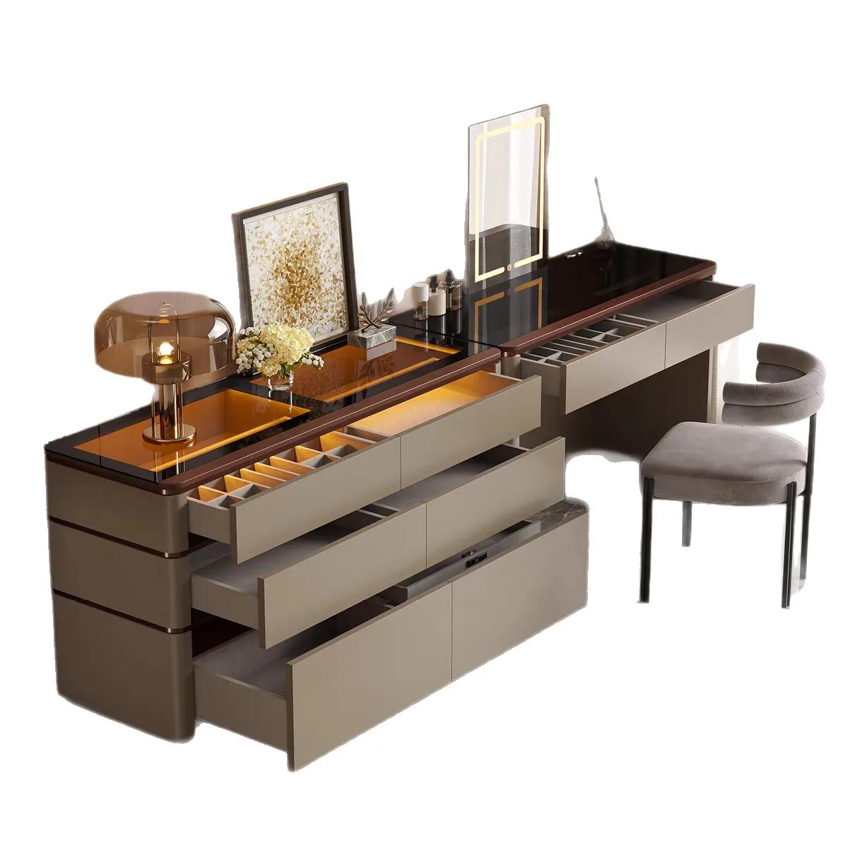YJQ Italian High-End Adjustable Dressing Table Dressing Cabinet Integrated Bedroom Foot Dressing Table Jewelry Cabinet