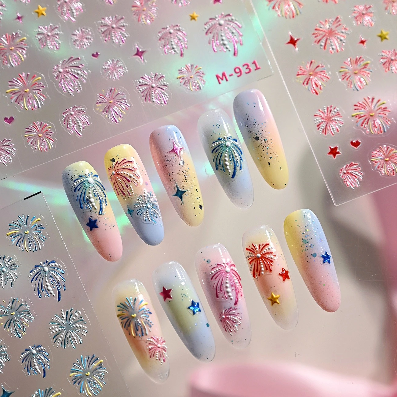 

3D Jelly Firework Love Heart Stars Sparkling Colored Self Adhesive Nail Art Stickers Glitter Colorful Manicure Decals Wholesale