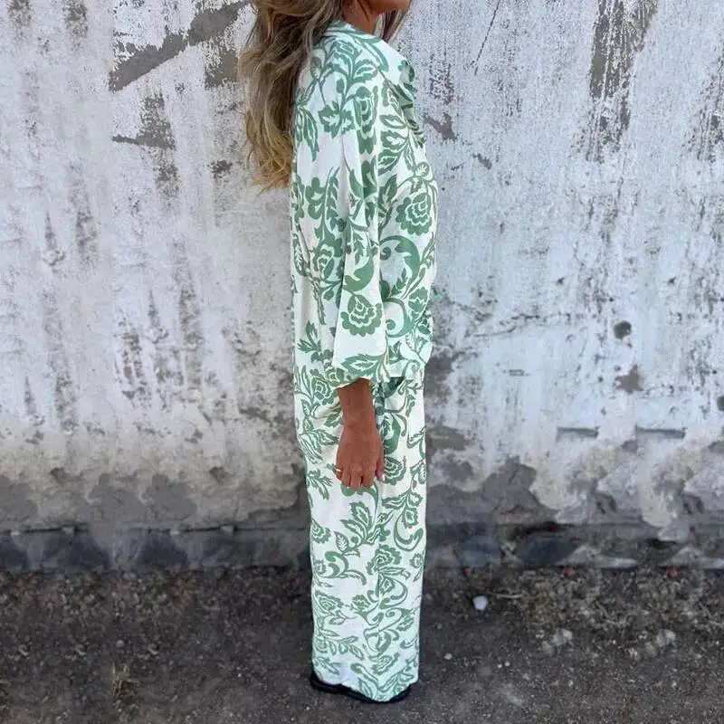 

Lucyever, Лидер продаж, женские комплекты из двух предметов с принтом, винтажная рубашка с отложным воротником и длинными рукавами, эластичные мешковатые повседневные брюки с высокой талией