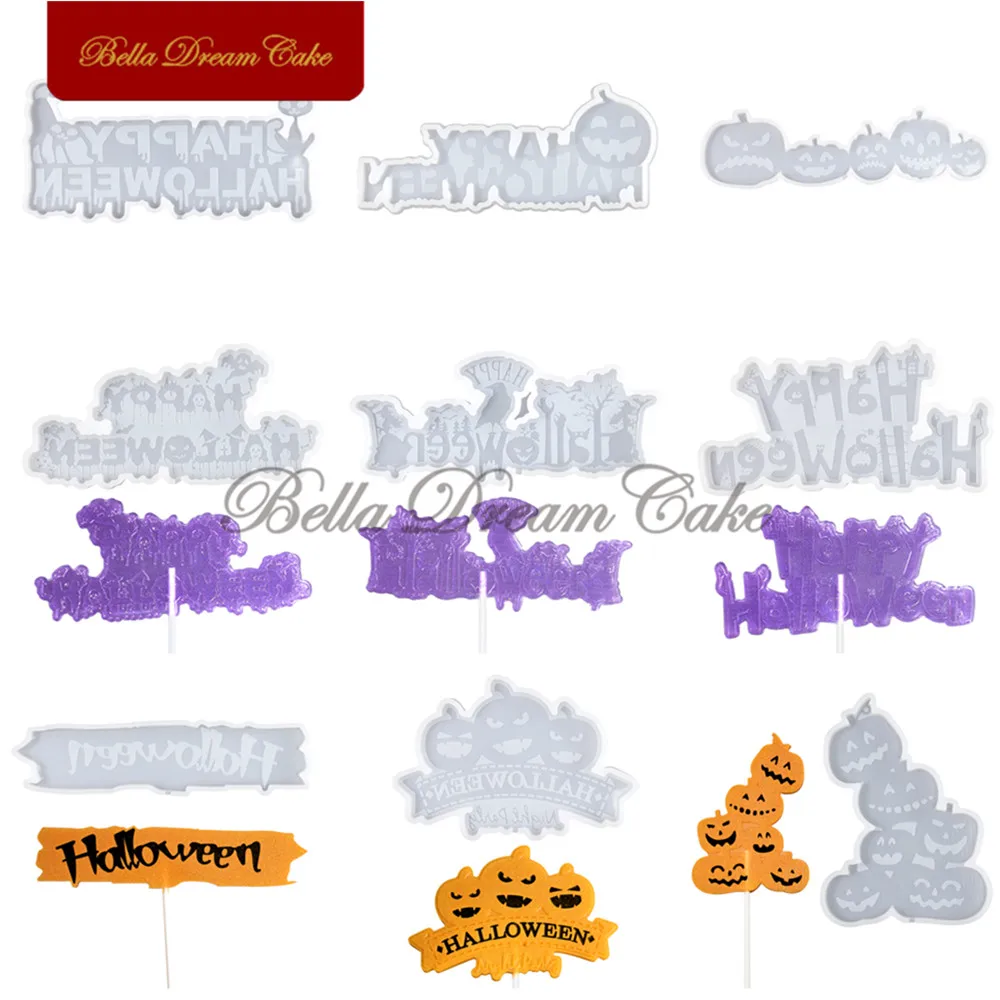 3D Halloween Tree/Castle/Witch/Ghost/Pumpkin Lollipop Silicone Mold DIY Candy Chocolate Decor Tools Cake Topper Mould Bakeware