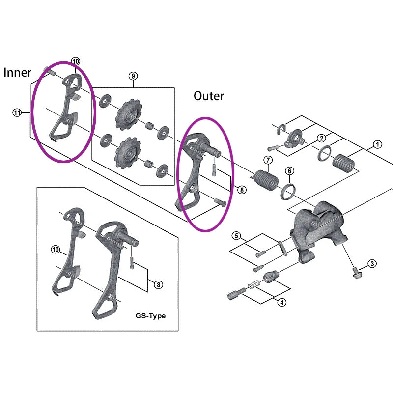 MTB SLX DEORE M7100 M7120 M6000 M7000 M6100 M5100 M5120 M4120 Rear Derailleur Inner Plate Outer plate and retaining screw