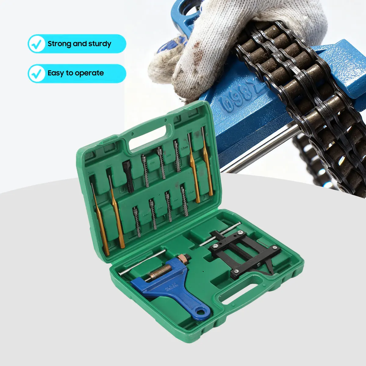 เครื่องตัดโซ่ไฮดรอลิกอุตสาหกรรมพร้อมตัวถอดโซ่ 4 หัว ตัวปรับความตึงโซ่ ชุดตัดโซ่ เครื่องมือพิเศษสำหรับการถอดโซ่