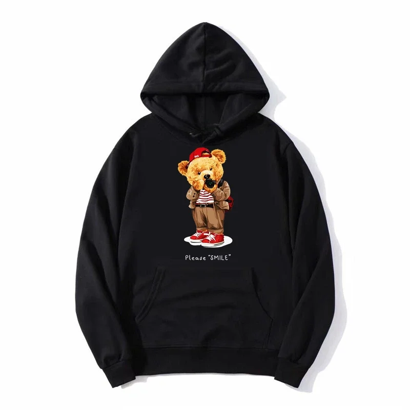 

Cotton Pullover Fashion Hip Hop Streetswear Teddy Bear Taking Your Photo Print Hoodie Casual Brand Clothing Sweatshirt Men