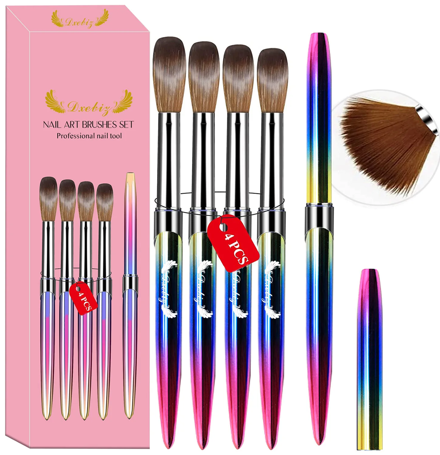 4pcs  Acrylic Nail Brush Set Size 10/12/14/16 for Acrylic Powder Application Brushes Art Extension & Carving Salon Home