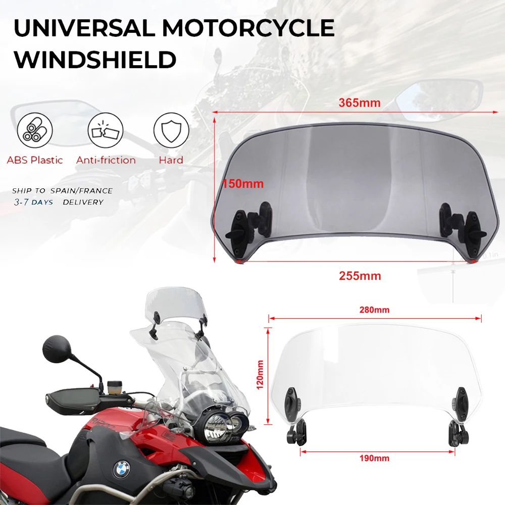 Universal Motorcycle Windshield Extension Adjustable Spoiler Clamp-On Windscreen Deflector Suitable For All Motorcycle Models