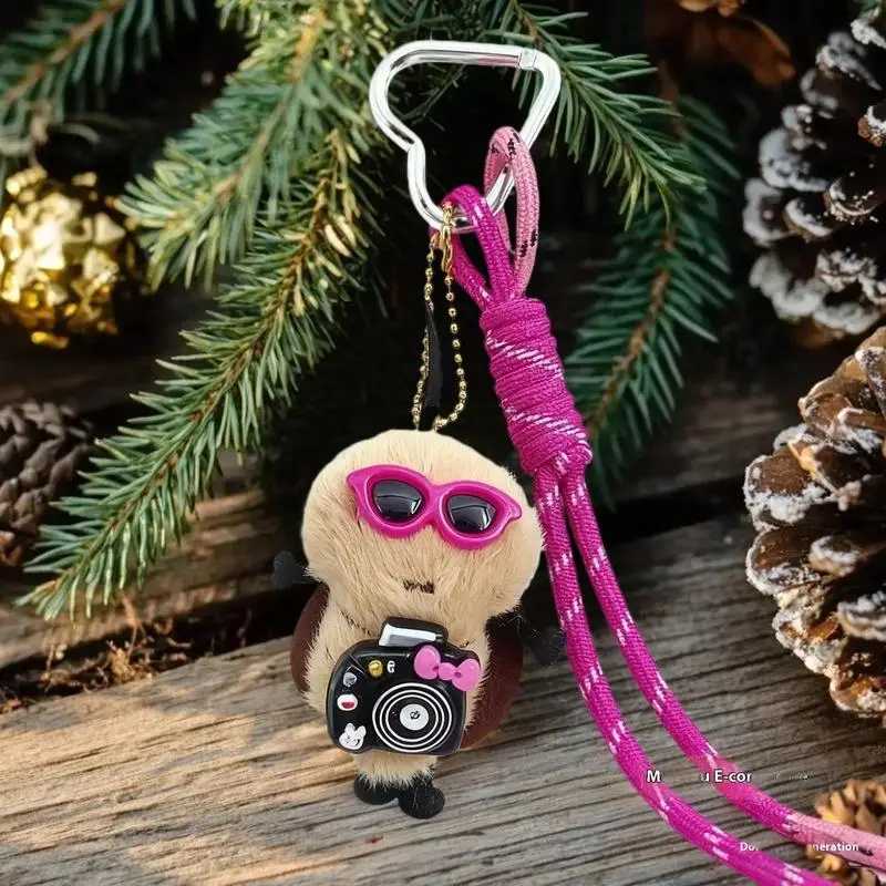 Ciondolo in corda intrecciata con divertente bambola di peluche scarafaggio, portachiavi anti-smarrimento per auto e borsa, ciondoli per zaino unisex.